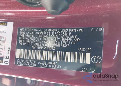 2018 Toyota C-Hr Xle Premium from USA, damaged, VIN NMTKHMBX6JR058551
